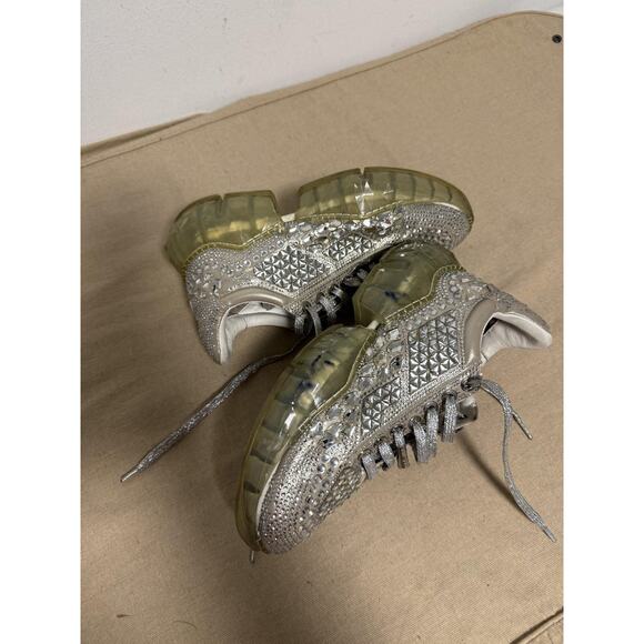 Jimmy Choo Shoes Womens Size 9 Silver Crystal Embellished Chunky Sneakers Italy - Picture 4 of 16